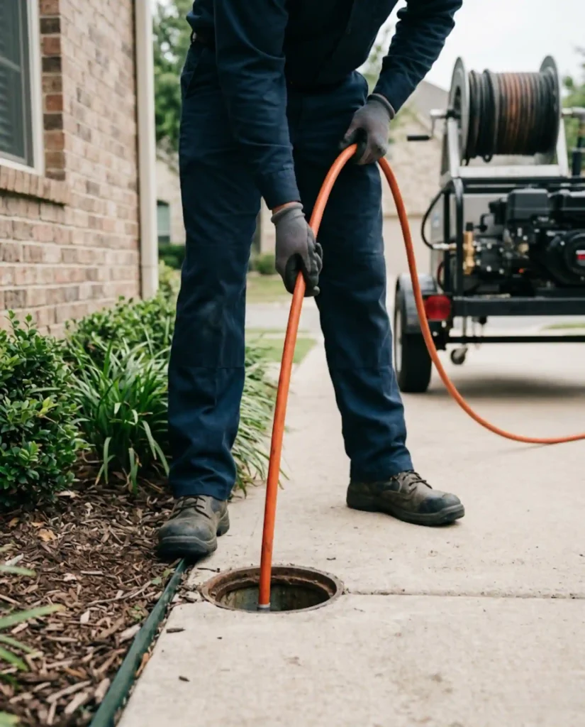 thumbnail-Residential Hydro Jetting in Austin, TX-plumber performing residential sewer line hydro jetting-TX-By-EZ Flow HydroJetting